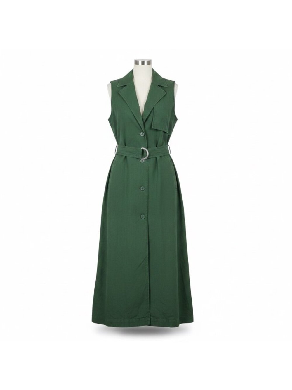 Jw Anderson Women’s Green Cotton Sleeveless Belted Maxi Trench Dress XXS